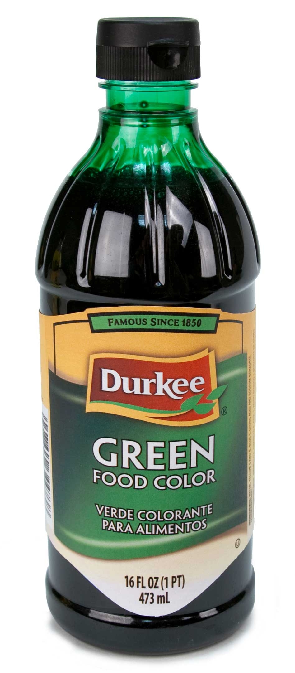 Durkee Green Food Color, 6 Bottles Per Case, 16 Ounces Per Bottle.