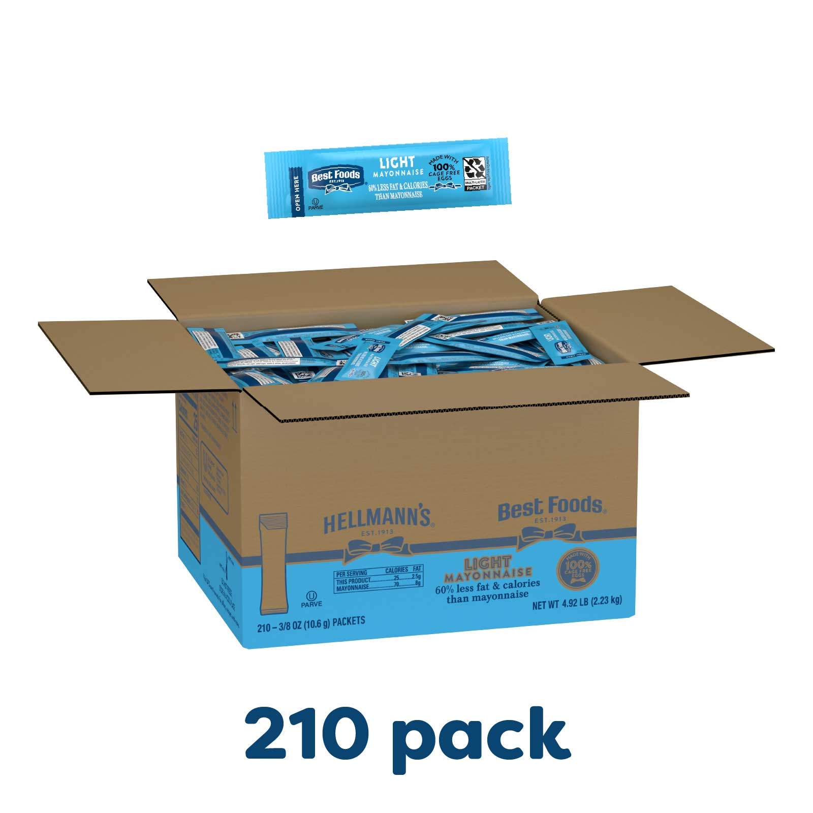 Best Foods Light Mayonnaise Stick Packets, 0.38 ounce -- 210 per case