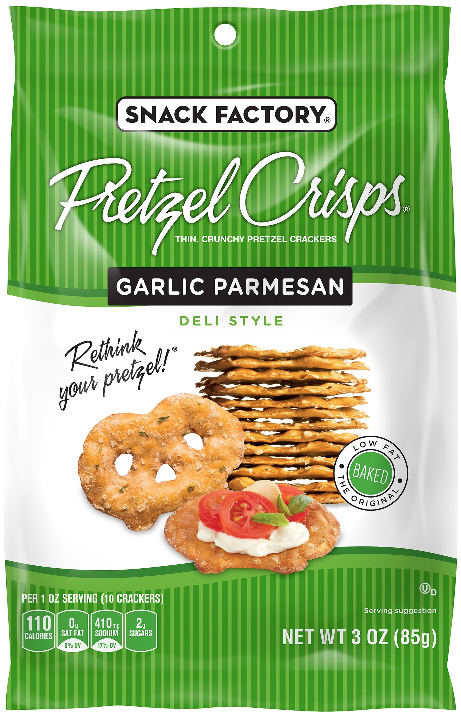 Pretzel Crisps Garlic Parmesan Chips, 3 Ounce -- 8 per case.