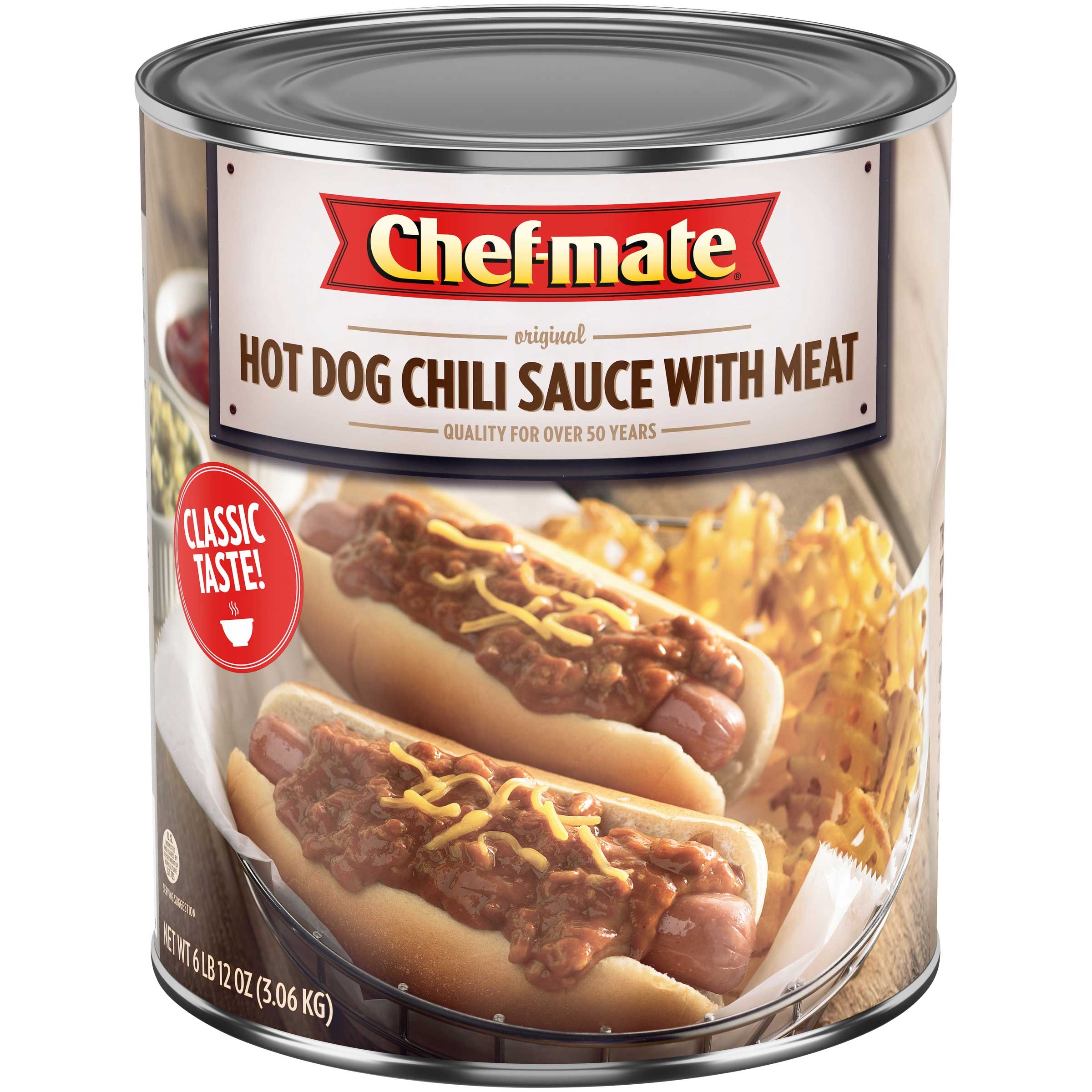Chef-Mate Hot Dog Chili Sauce with Beef - 108 oz. can, 6 per case