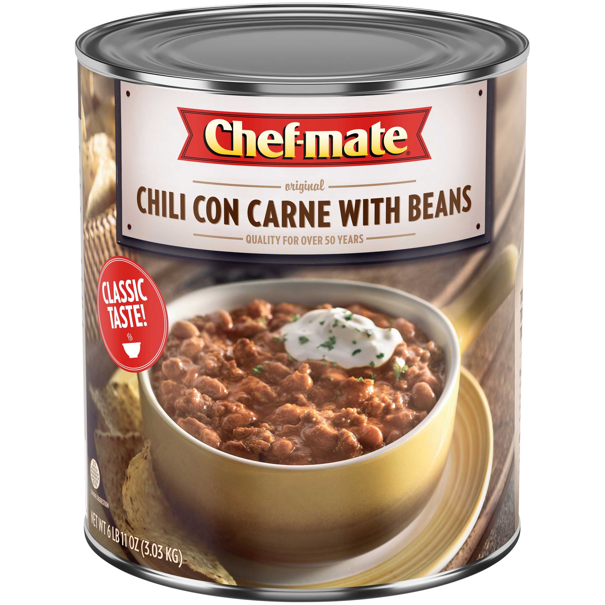 Chef-Mate Original Chili Con Carne with Beans - 107 oz. can, 6 per case