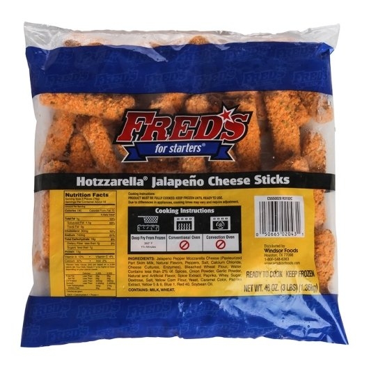 Freds Jalapeno Hotzzarella Cheese Sticks, 3 Pound Pack -- 4 per case