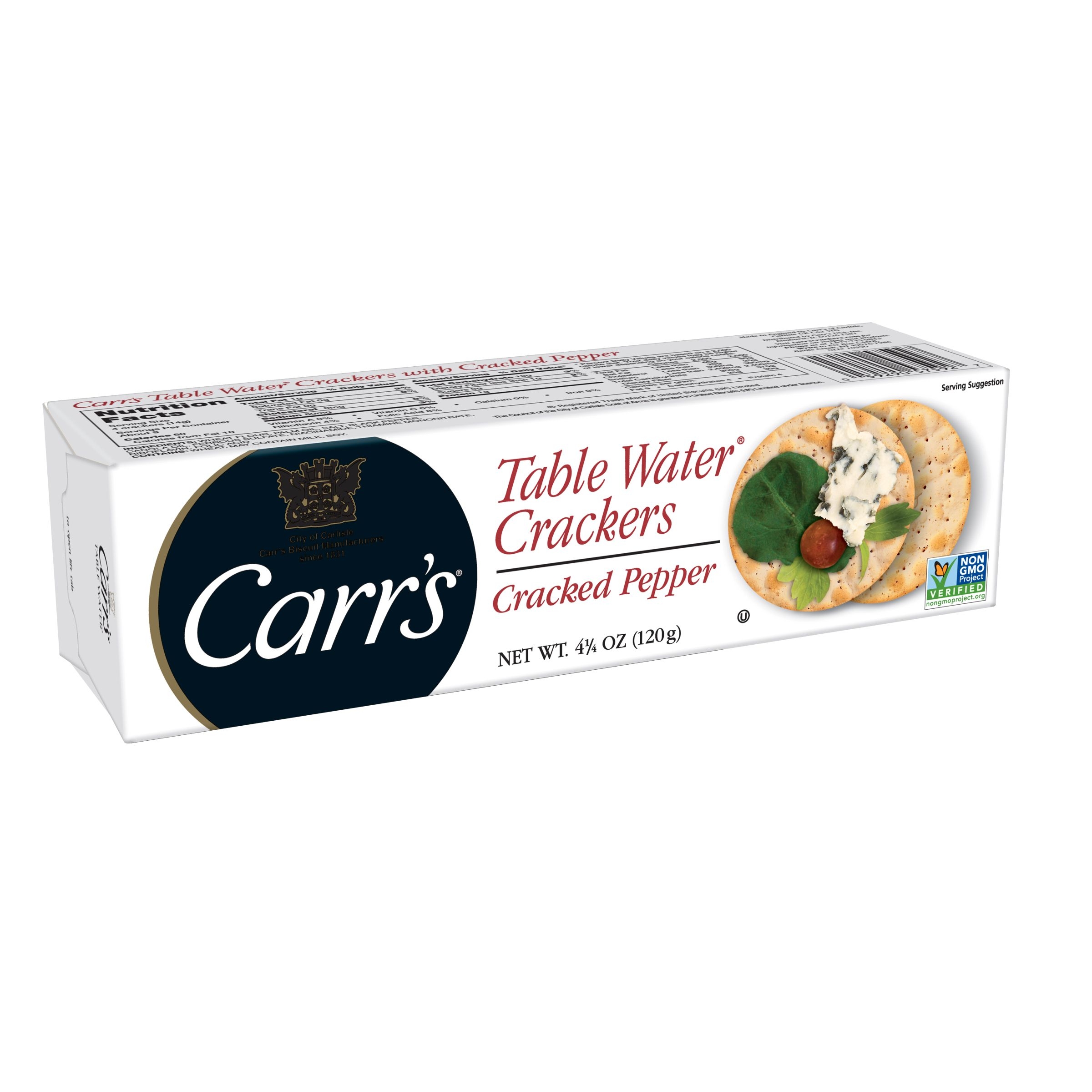 Carrs Table Water Crackers with Cracked Pepper - 4.25 oz. box, 12 per case