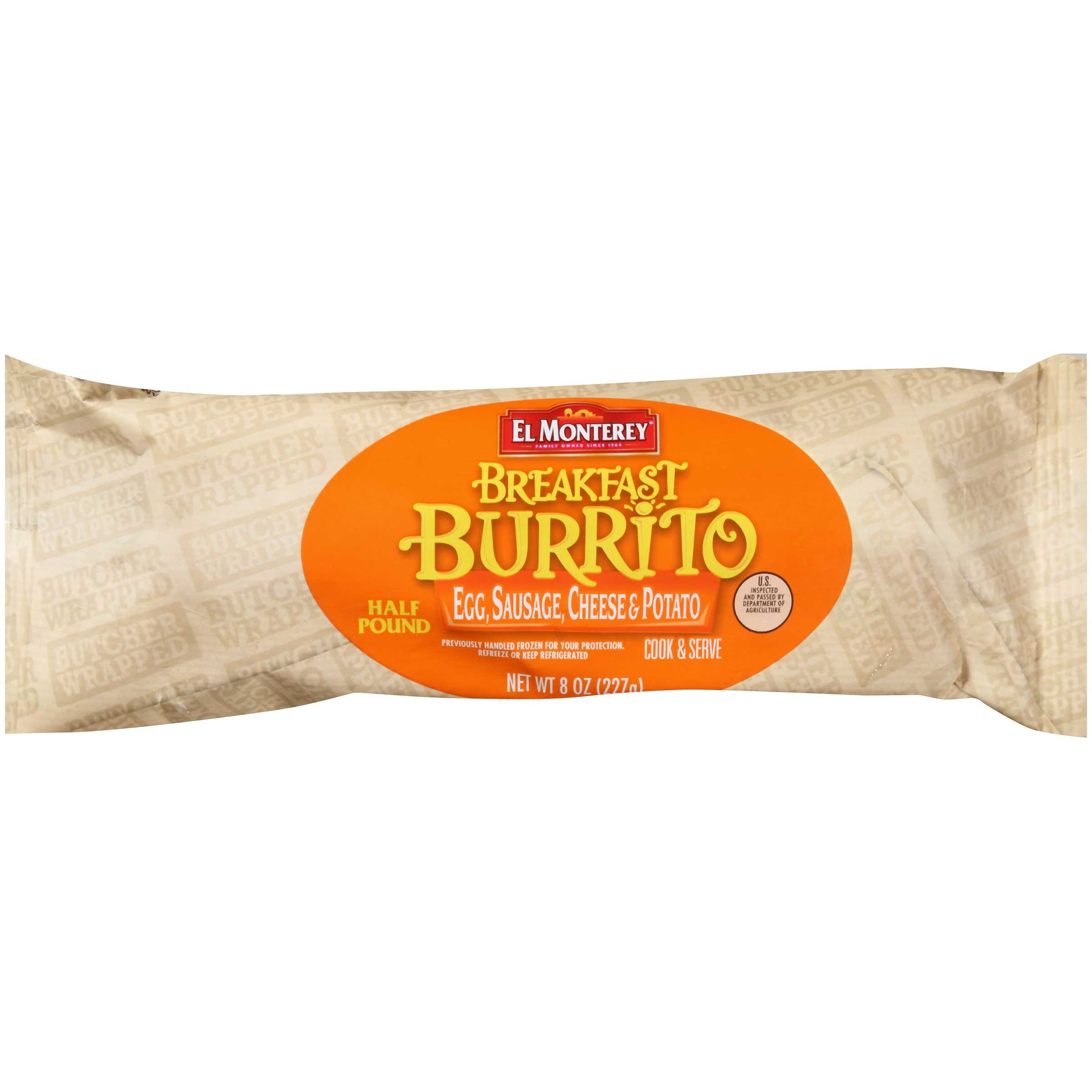 Ruiz El Monterey Egg and Sausage, Potato, Cheese Burrito, 8 Ounce -- 12 per case.