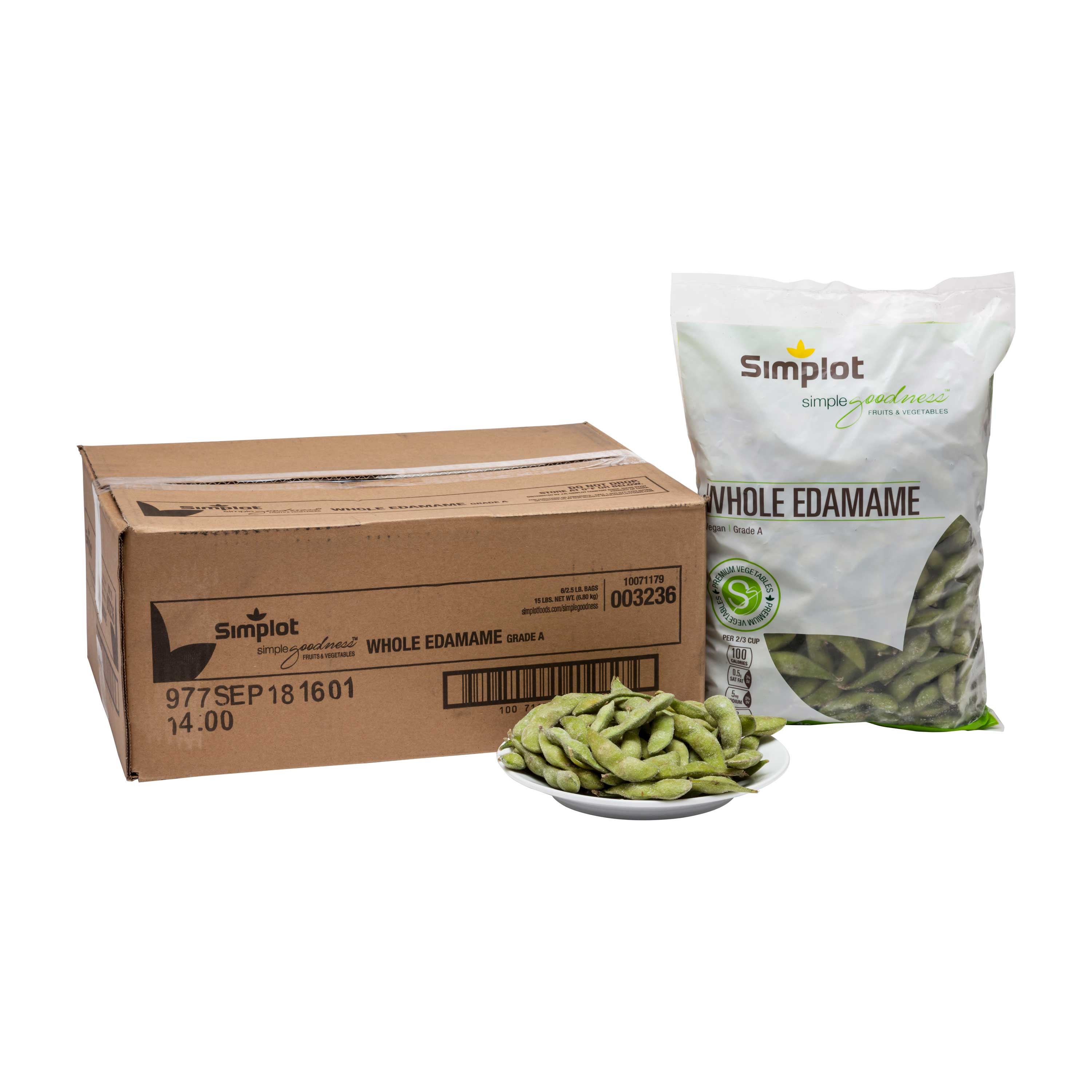 Simplot Whole in Pod Edamame - 2.5 lb. bag, 6 bags per case