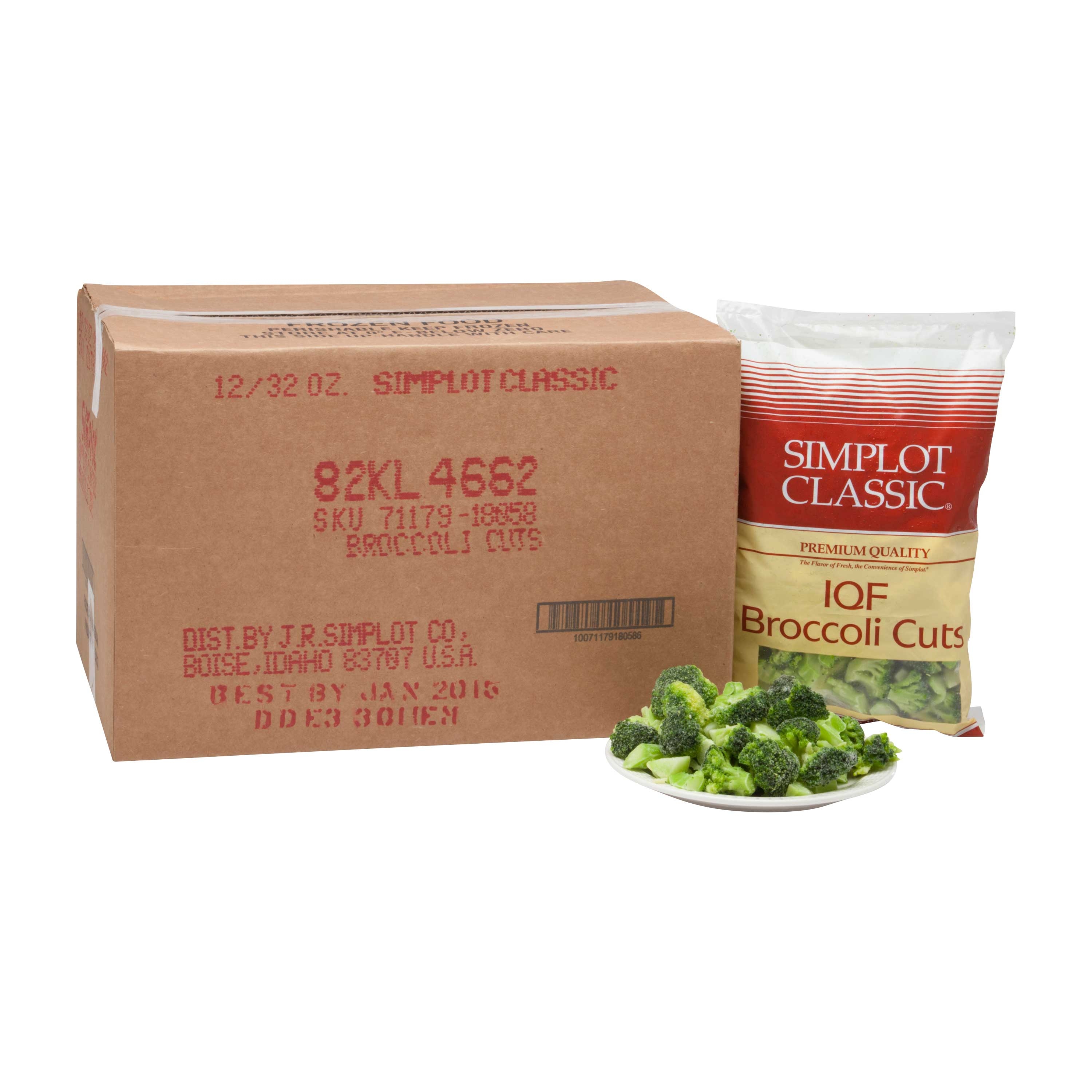 Simplot IQF Broccoli Cuts - 32 oz. package, 12 packages per case