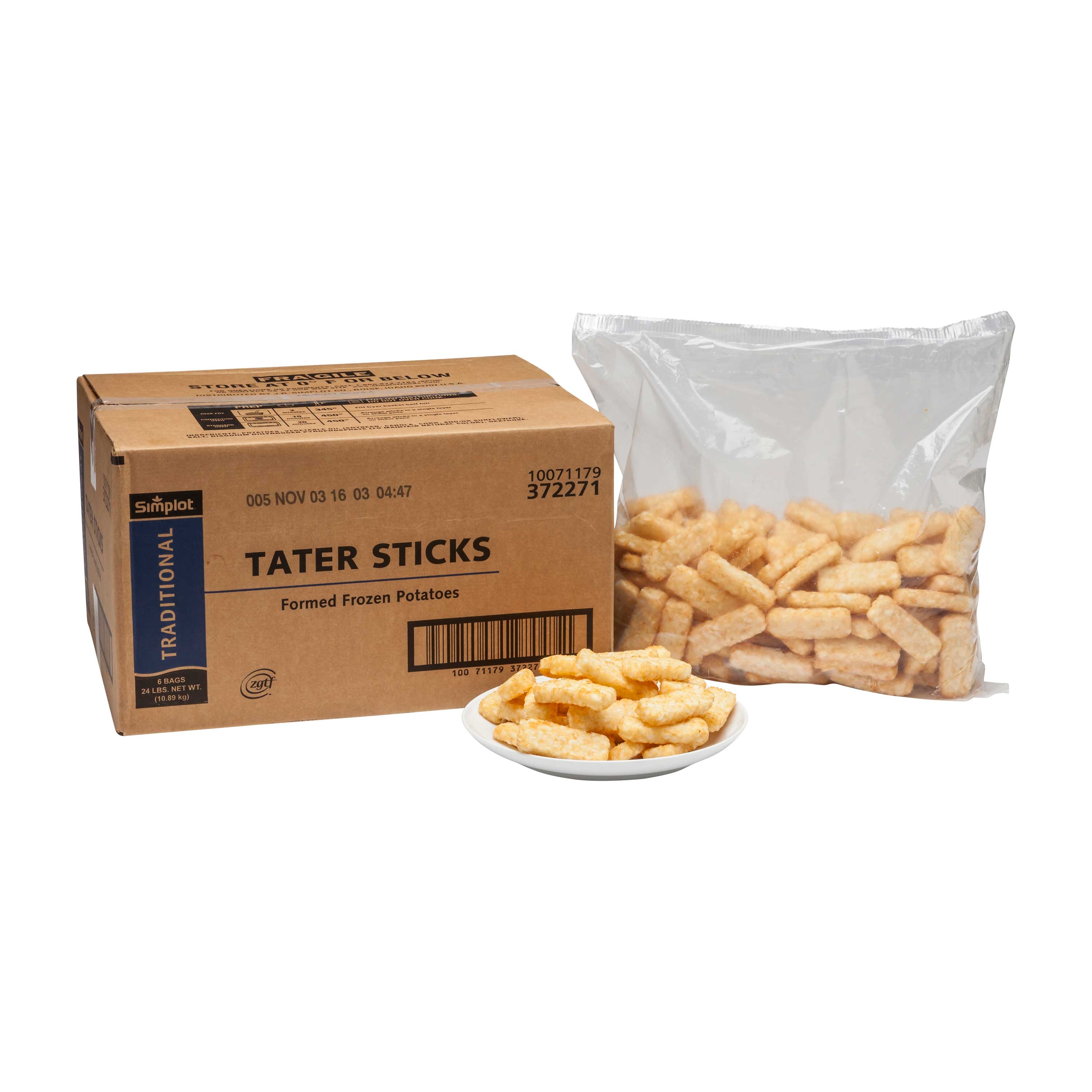 Simplot Tater Stick Potato French Fry, 4 Pound -- 6 per case.