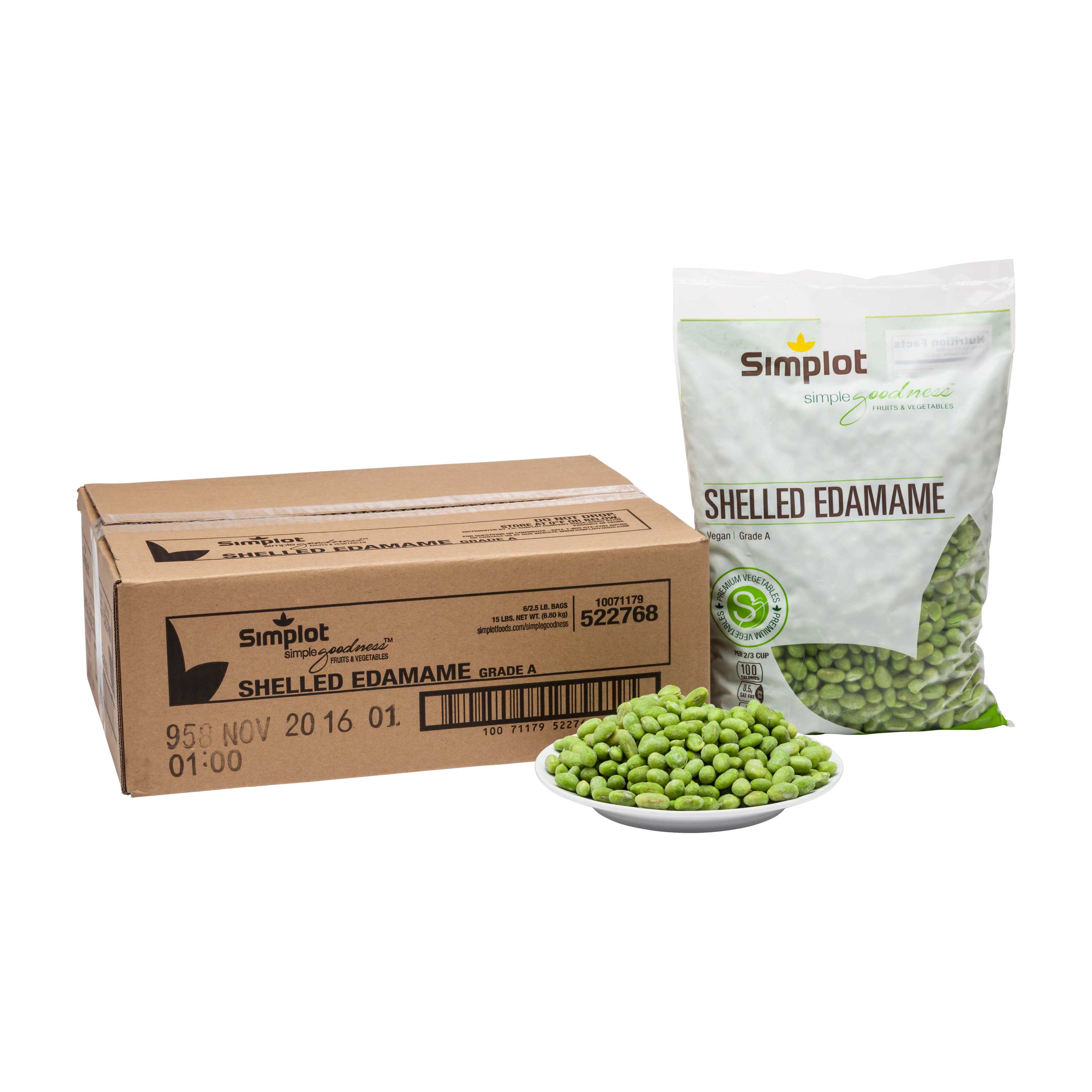 Simplot Shelled Edamame - 2.5 lb. bag, 6 bags per case