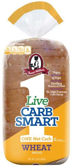Aunt Millie's Bakehouse Live Carb Smart Wheat Bread, 14 Ounce -- 6 per case