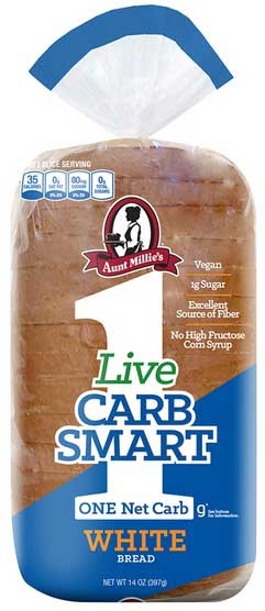 Aunt Millie's Bakehouse Live Carb Smart White Bread, 14 Ounce -- 6 per case
