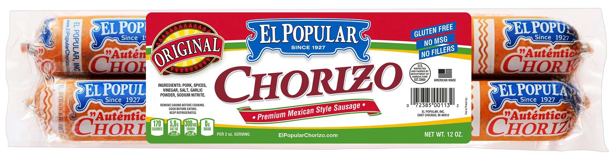 El Popular Mexican Original Pork Chorizo -- 12 per case