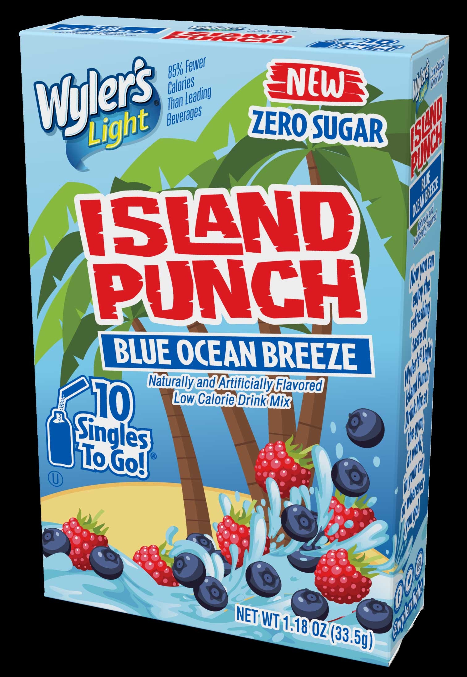 Wylers Light Singles To Go Island Punch Blue Ocean Breeze Drink Mix, 1.18 Ounce -- 12 per case