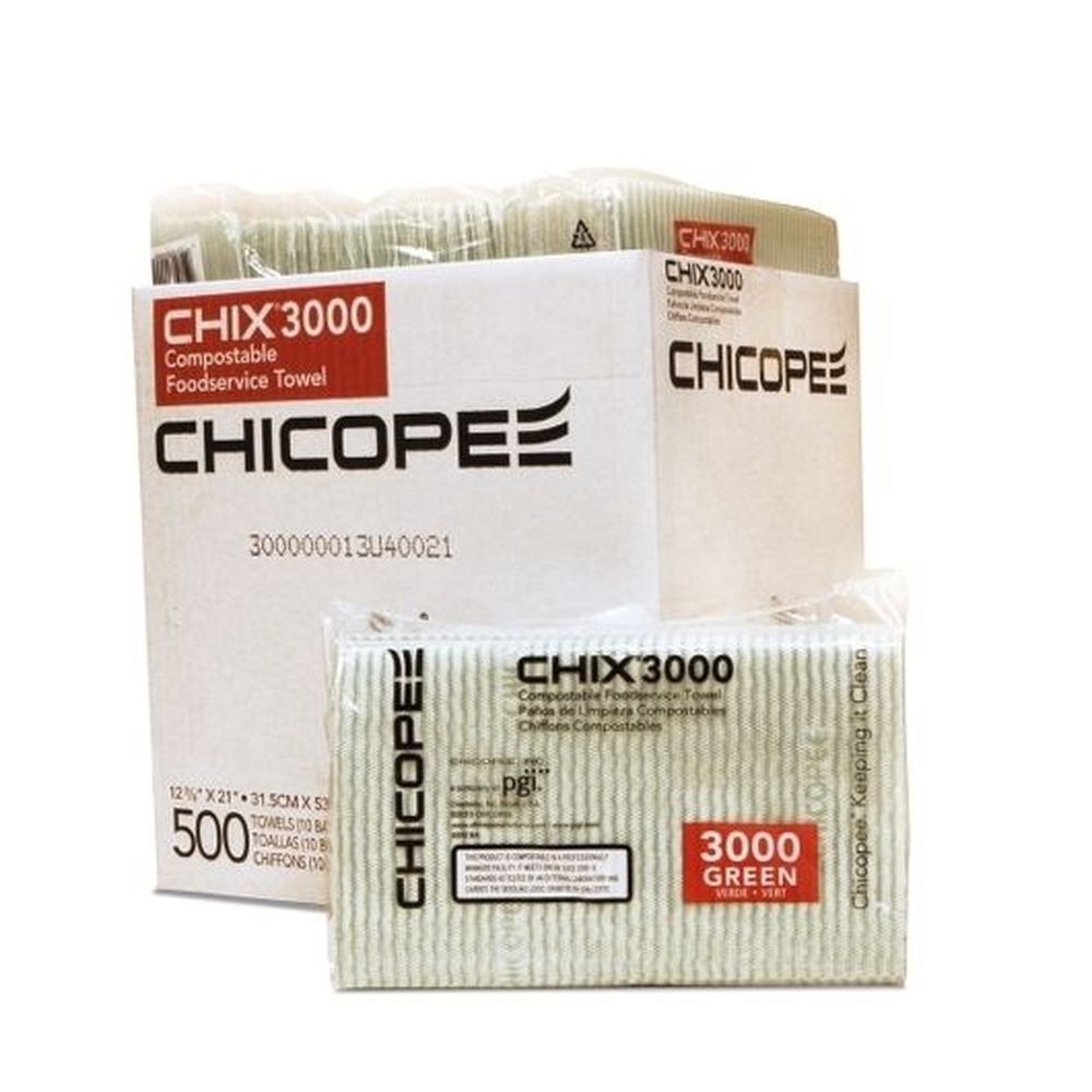 Chicopee Chix 3000 Light Duty Green Wavy Line Food Service Cleaning Towel - 500 per case