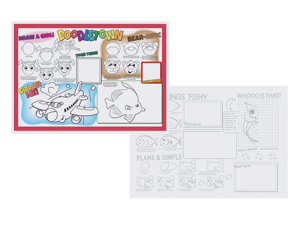 Hoffmaster Two Sided Doodletown Fun Placemat, 10 x 14 inch -- 1000 per case.