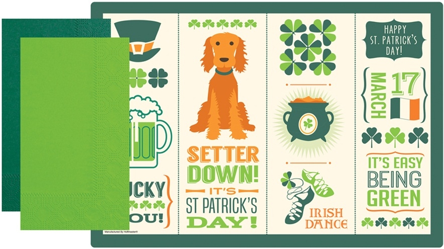 Hoffmaster Paper St Patricks Day Placemat and Coordinating Napkin Kit - Combo Pack -- 500 per case.