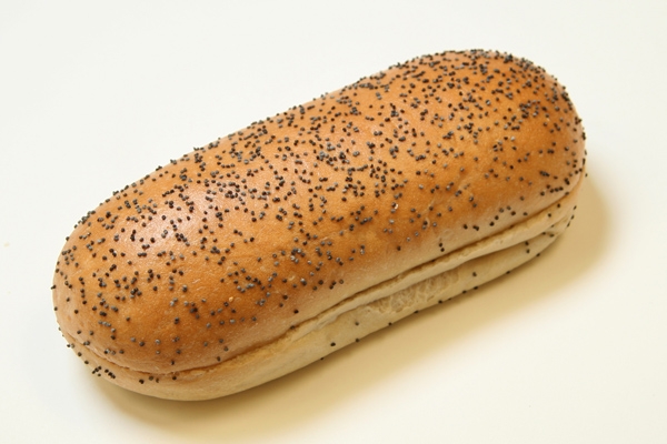 Rotellas Poppy Hinged Sliced Hot Dog Bun, 5.5 inch Length - 6 per pack -- 9 packs per case.