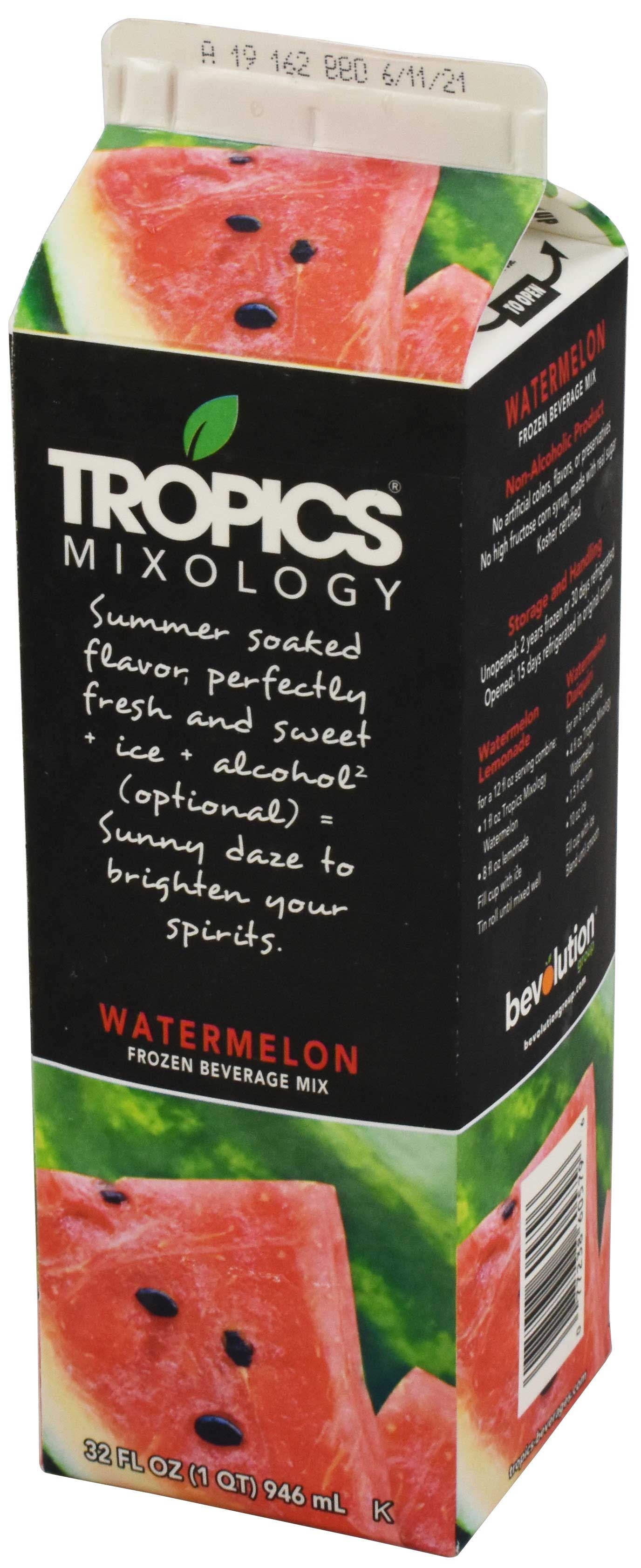 Tropics Watermelon Drink Mix, 32 Fluid Ounce -- 12 per case