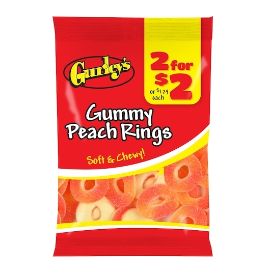 2 For $2 Soft and Chewy Peach Rings Gummy Candy, 3.75 each -- 12 per case
