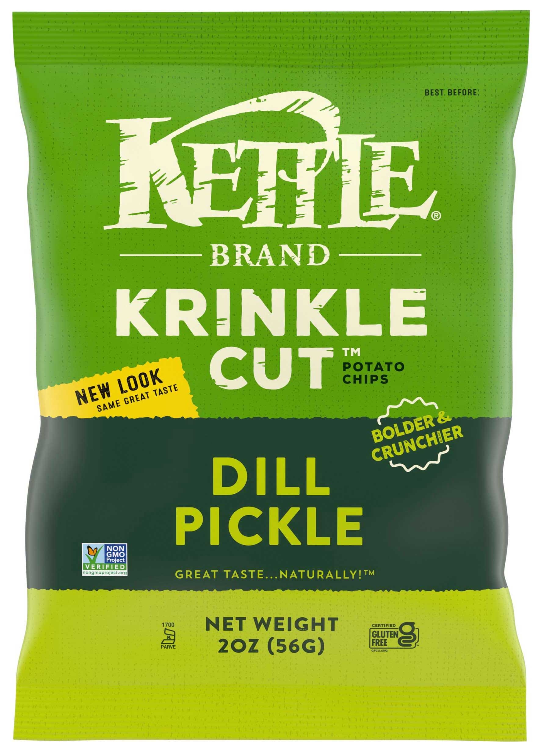 Kettle Foods Dill Pickle Krinkle Cut Potato Chips, 2 Ounce -- 24 per case.
