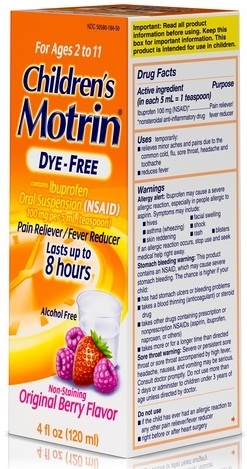 Motrin Childrens Dye Free Oral Suspension Berry Flavor Pani Reliever and Fever Reducer, 4 Fluid Ounce -- 36 per case.