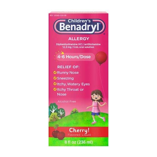 Benadryl Childrens Cherry Flavored Allergy Liquid, 8 Fluid Ounce -- 24 per case