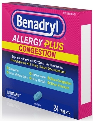 Benadryl Allergy Plus Congestion Tablet, 24 count per pack -- 24 per case.