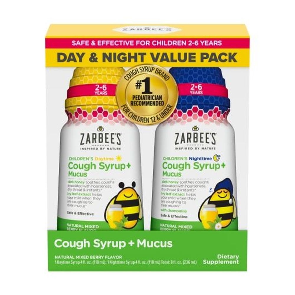 Zarbees Berry Flavor Day and Night Cough Plus Mucus Syrup, 8 Fluid Ounce -- 12 per case