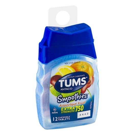 Tums Extra Strength 750 Smoothies Assorted Fruit Chewable Tablet - 12 count per pack -- 72 packs per case