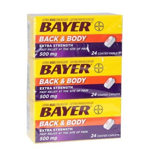 Bayer Back and Body Extra Strength Caffeine Pain Reliever 500 mg Coated Caplets - 24 count per pack -- 36 packs per case