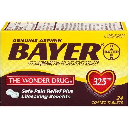 Bayer Aspirin 325 mg Pain Reliever/Fever Reducer Coated Tablets - 24 count per pack -- 36 packs per case