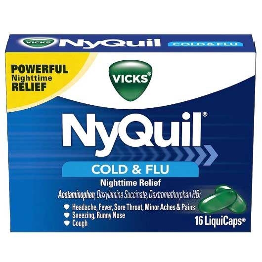 Vicks Nyquil Cold and Flu Relief Liquicaps - 16 count per pack -- 24 packs per case