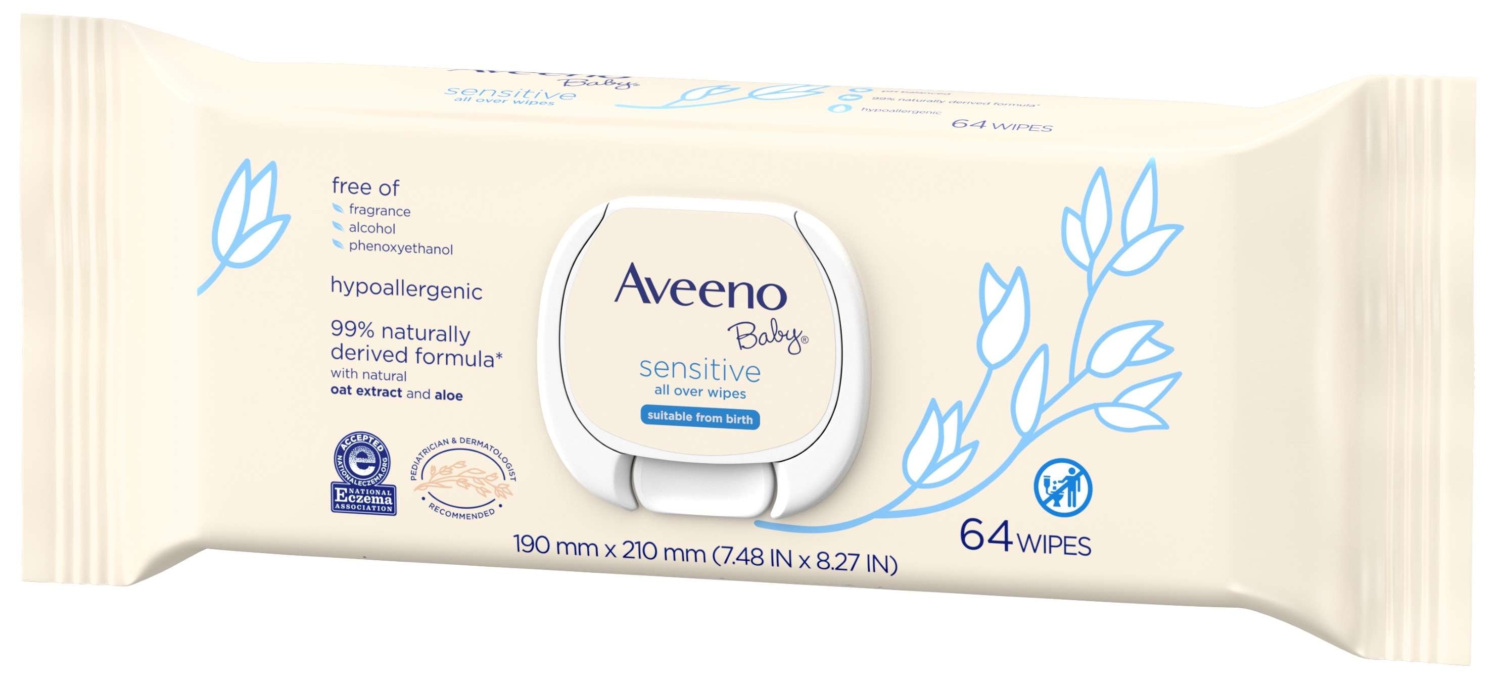 Aveeno Baby Allover Sensitive Wipes Pouch, 64 count per pack -- 12 per case