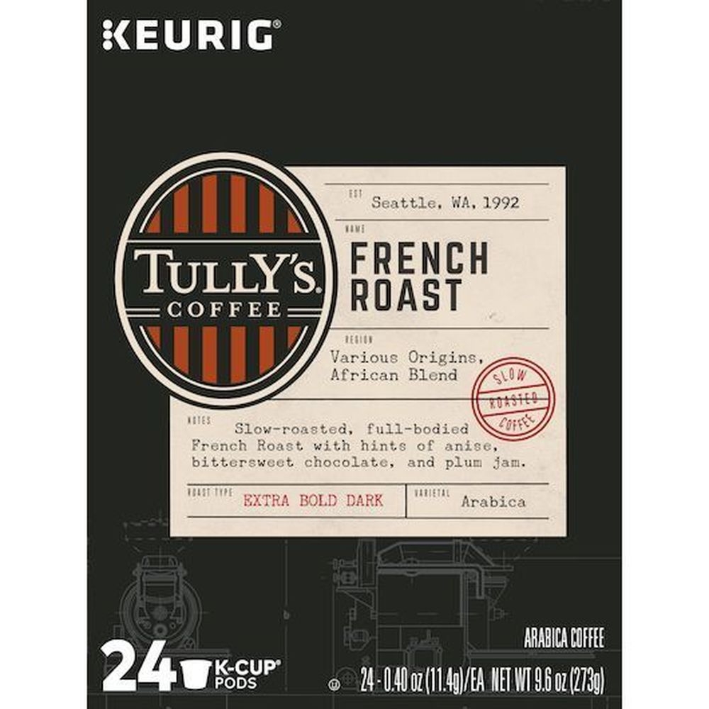 Tully's French Dark Roast K Cup Coffee Pod, 24 count -- 4 per case