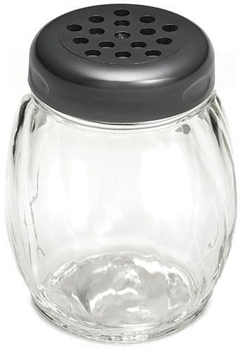 Tablecraft Glass Shaker with Plastic Perforated Black Top, 6 Ounce -- 12 per case