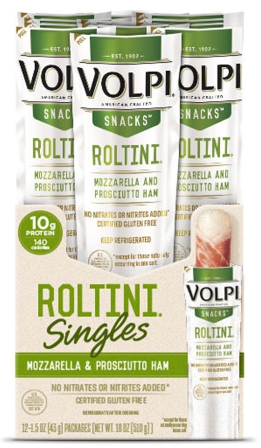 Volpi Roltini Singles with Prosciutto Pork - Display Ready Carton, 1.5 Ounce -- 24 per case.