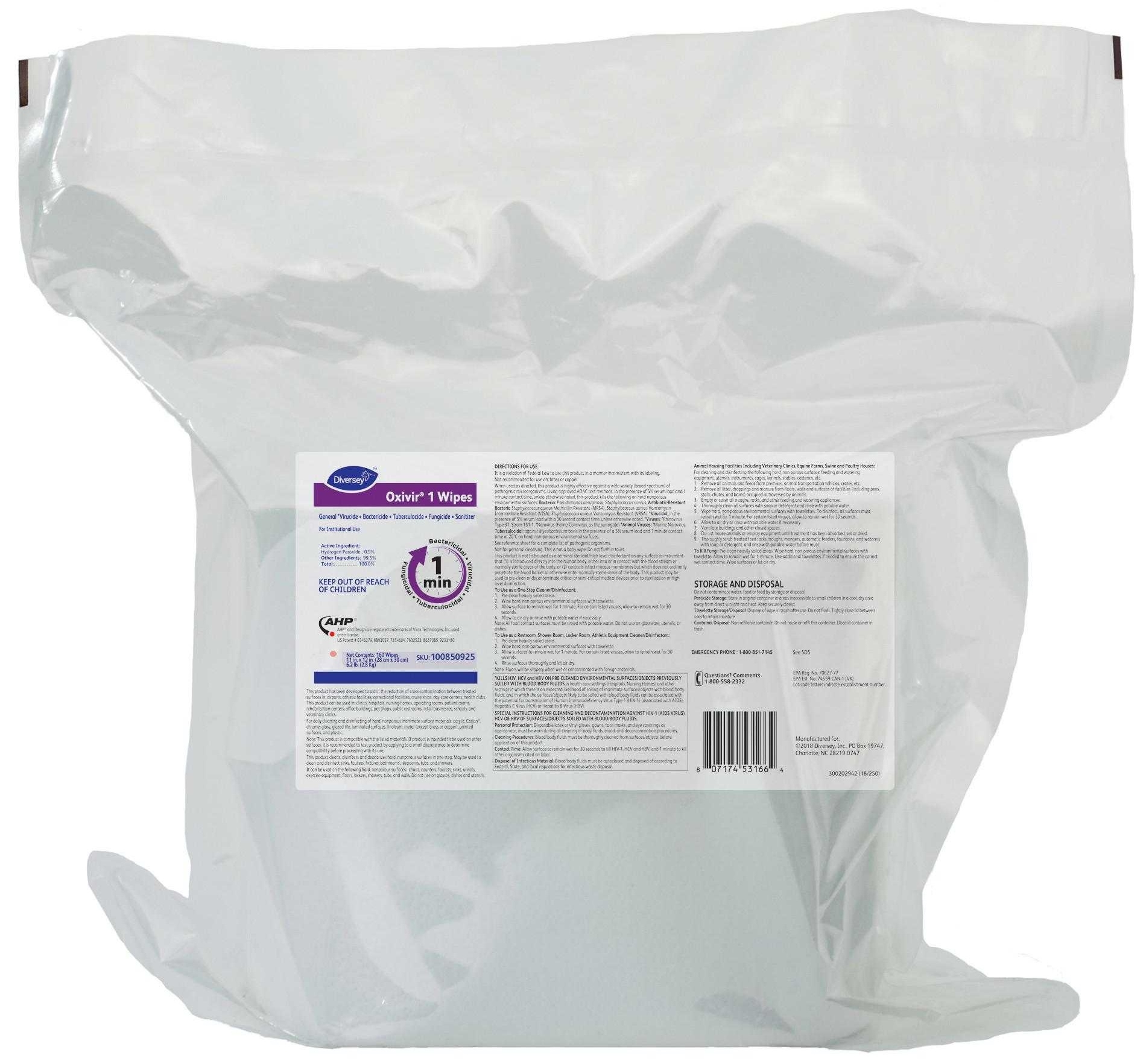Oxivir Disinfectant Cleaner Wipes - Refill, 160 count per pack -- 4 per case