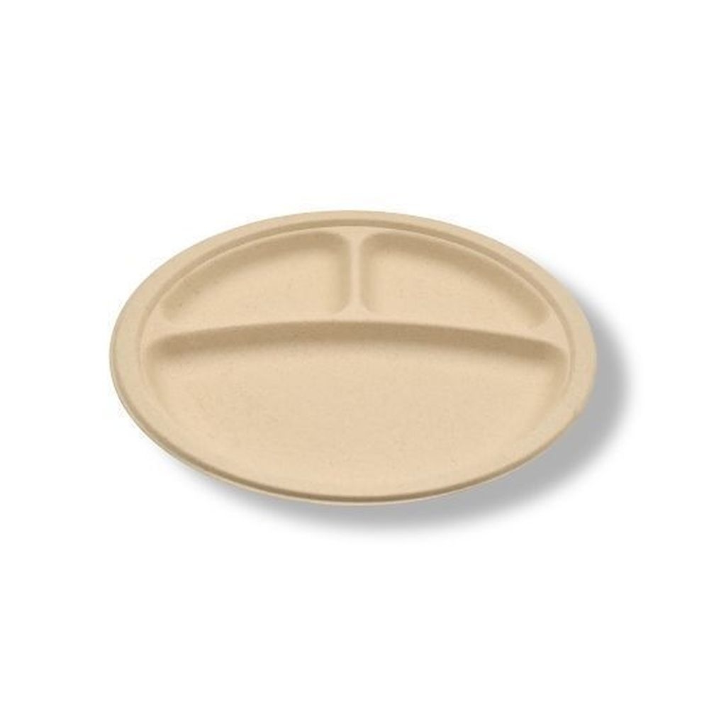 Tellus 9 inch 3 Compartment Round Plate -- 500 per case