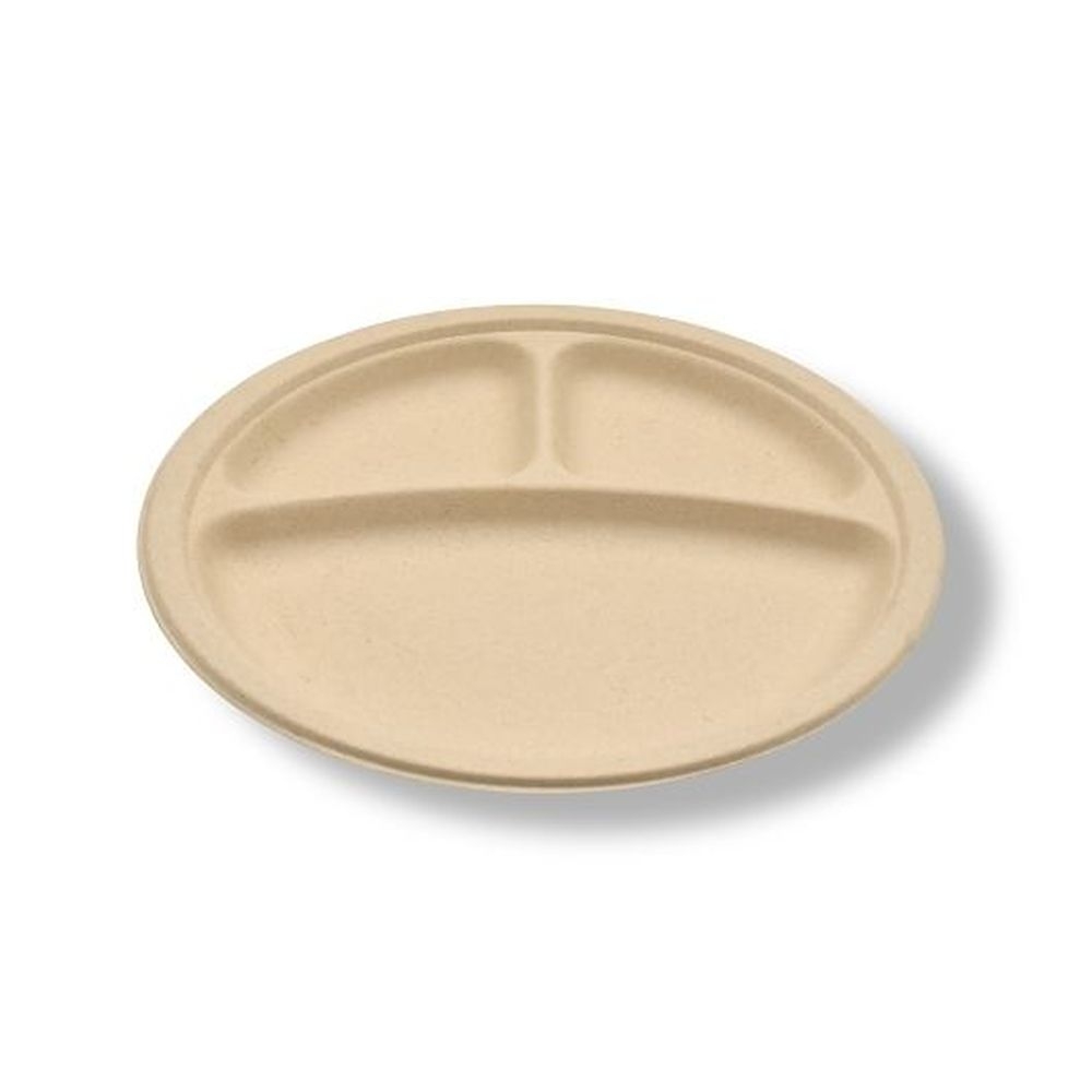 Tellus 10 inch No Pfas Added 3 Compartment Round Plate, 125 count -- 4 per case