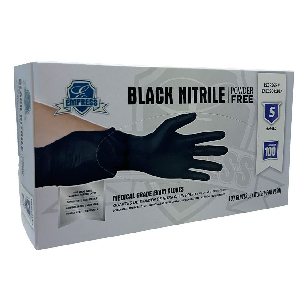 Empress Black Small Exam Grade Powder Free Nitrile Gloves -- 1000 per case.