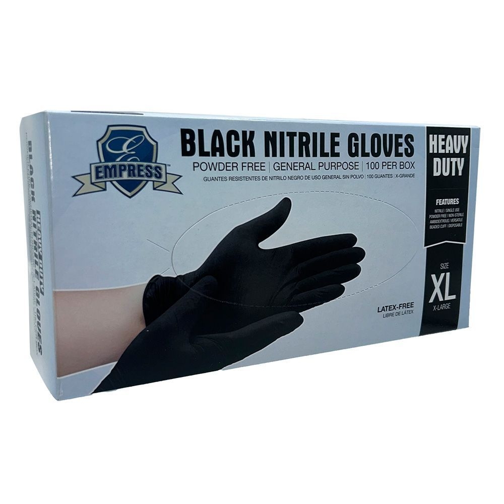 Empress Black Extra Large 5 mil Heavy Duty General Purpose Powder Free Nitrile Gloves -- 1000 per case.