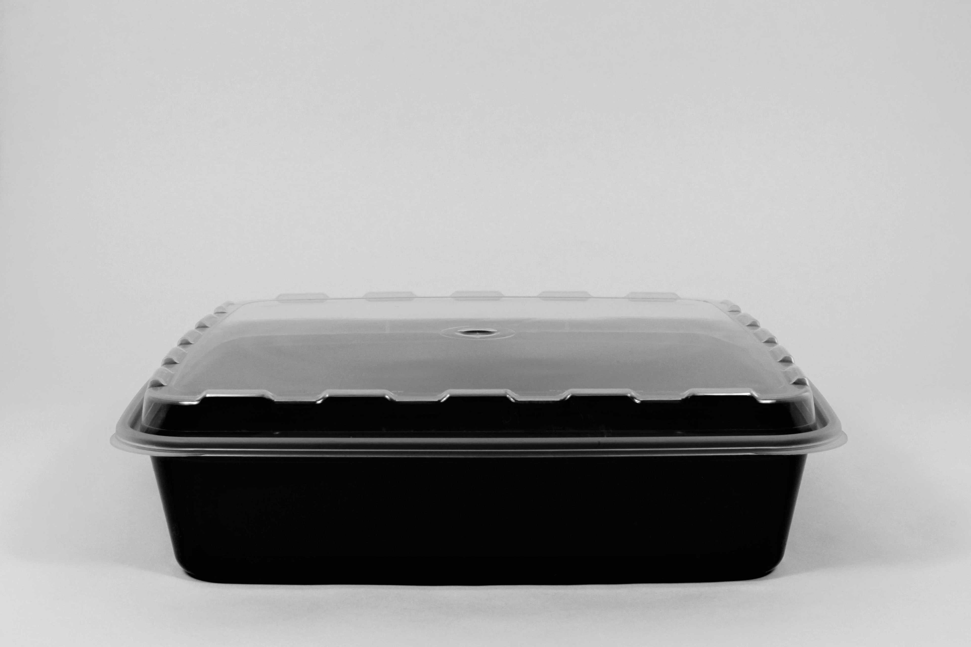 Cubeware Square Black Reusable Plastic Microwavable Food Container with Clear Lid Set, 48 Ounce -- 100 set per case.
