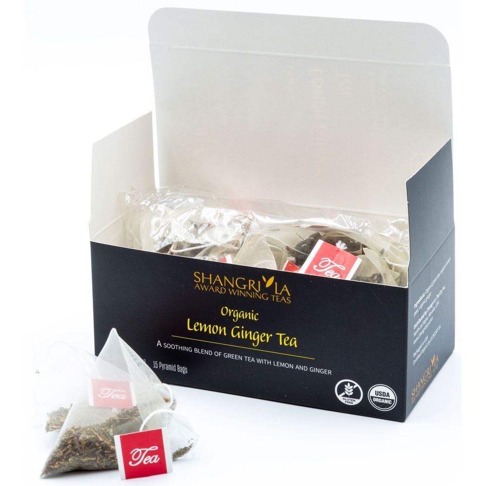 Shangri La Organic Wellness Lemon Ginger Green Tea, 15 count -- 2 per case