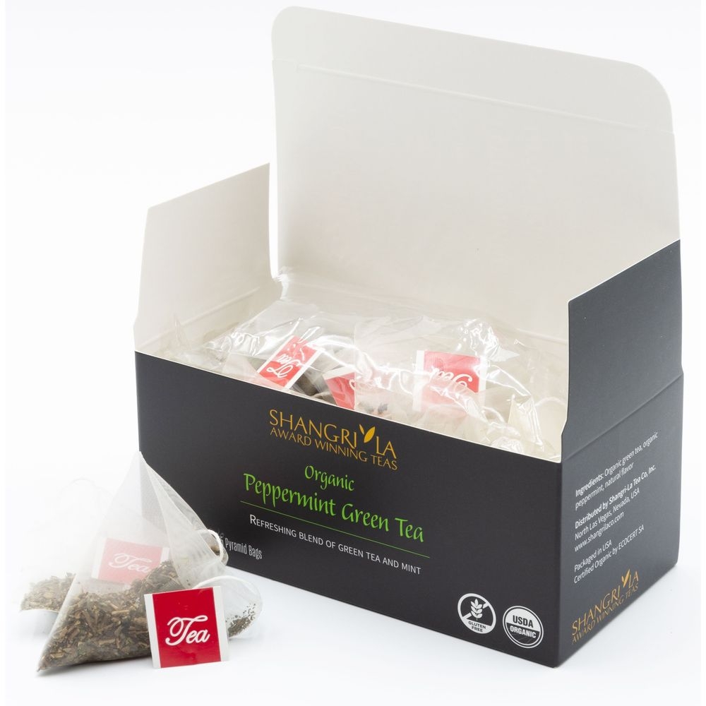Shangri La Organic Wellness Peppermint Green Tea, 15 count -- 2 per case