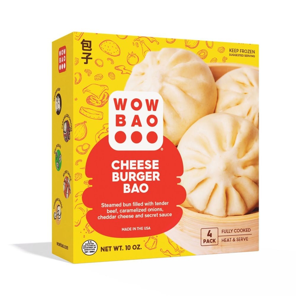 Wow Bao 10 Ounce Cheese Burger Bao, 4 count -- 8 per case.