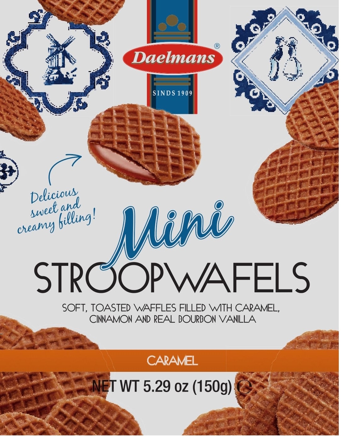 Daelmans Caramel Mini Stroopwafel, 5.29 Ounce Pouch -- 10 per case.
