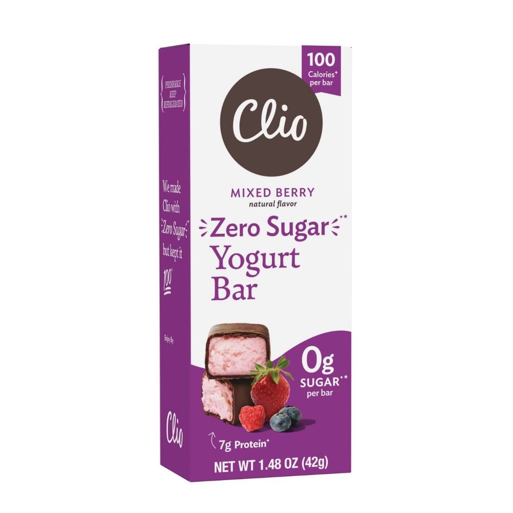 Clio Zero Sugar Chocolate Covered Mixed Berry Greek Yogurt Bar, 1.48 Ounce -- 10 per case