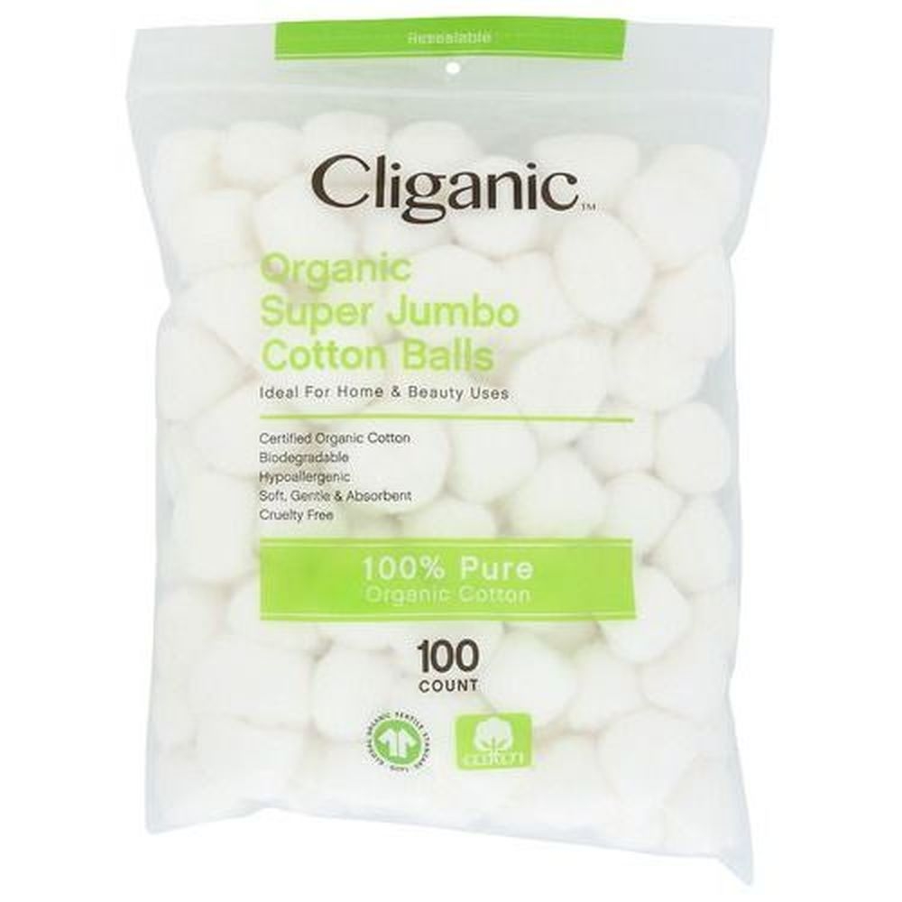 Cliganic Organic Super Jumbo Cotton Balls, 100 count