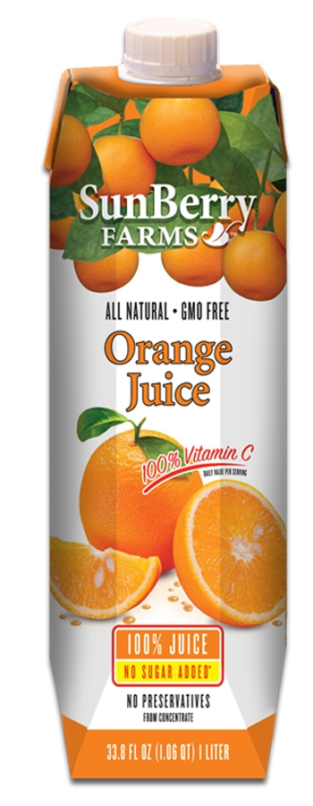 Sunberry Farms 100 Percent Orange Juice, 33.8 Fluid Ounce -- 12 per case.