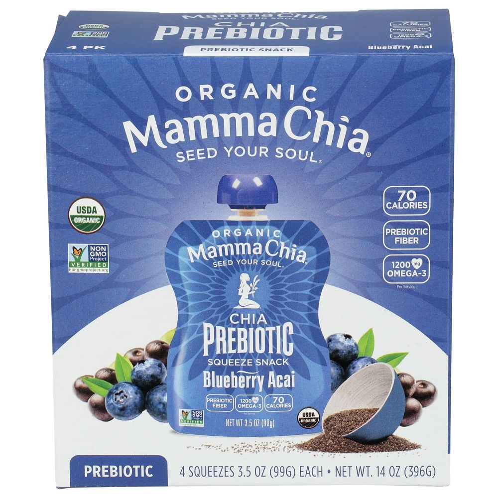 Mamma Chia Organic Blueberry Acai Chia Prebiotic Squeeze, 14 Ounce -- 6 per case