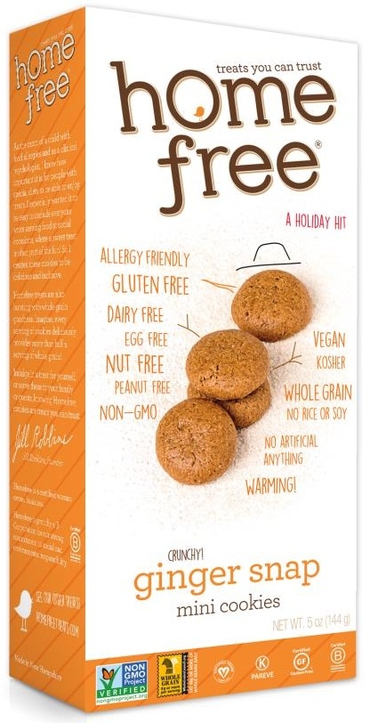 Home Free Holiday Gluten Free Ginger Snap Mini Cookies, 5 Ounce Box -- 6 per case